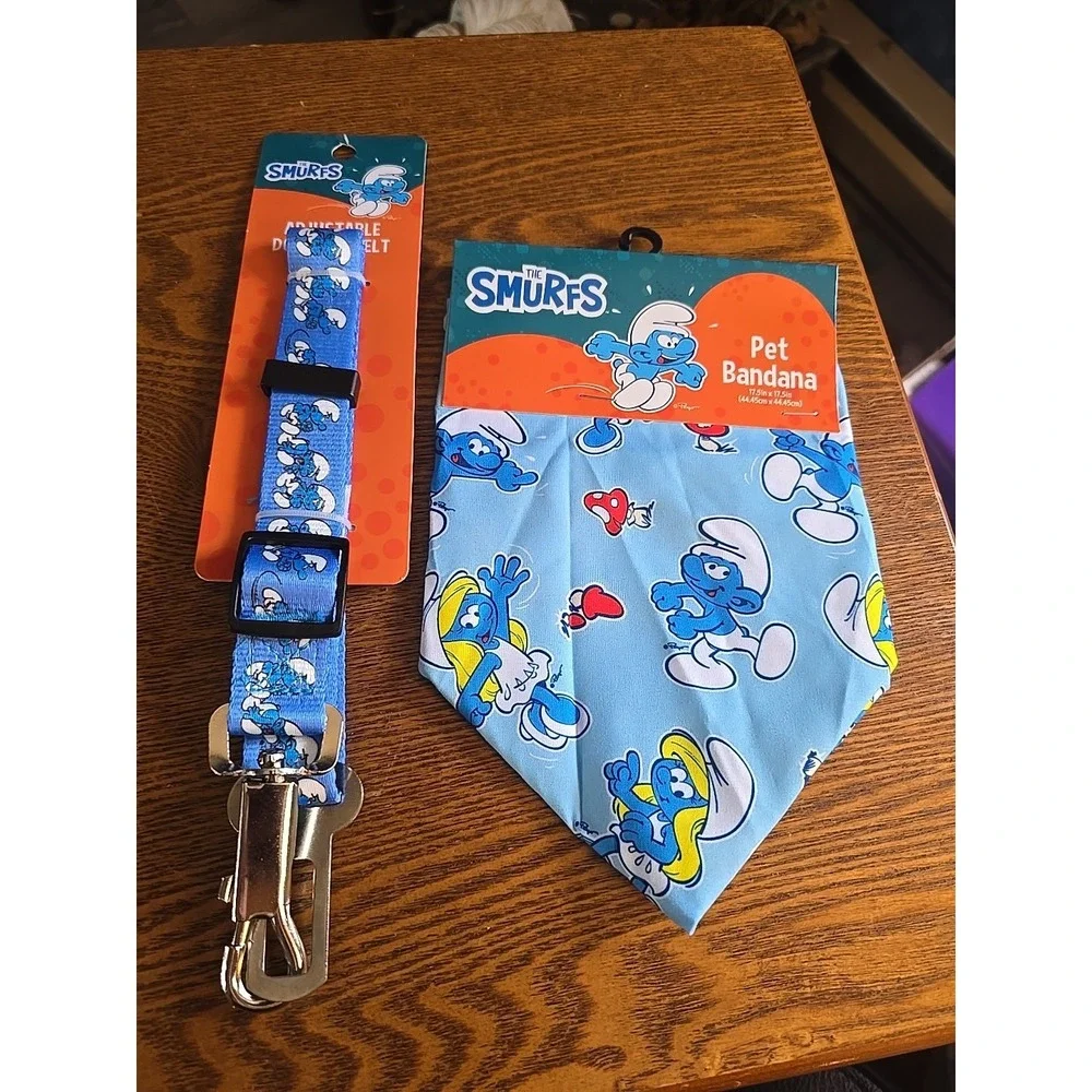 The Smurfs Adjustable Dog Seat Belt & Bandana (Brand New)